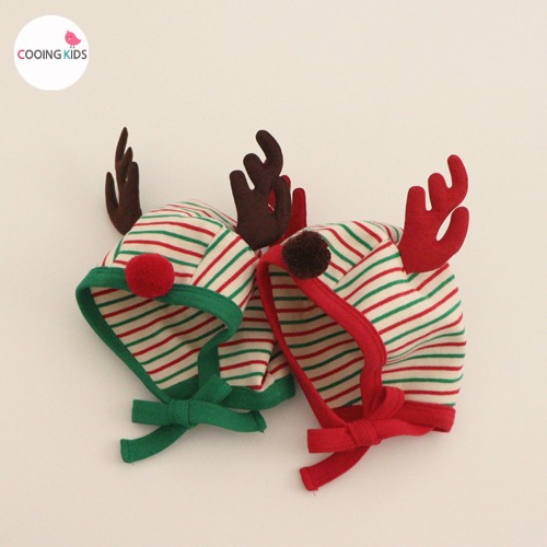 쿠잉키즈-BABY - P크리스루돌프모자 크리스마스아기옷 신생아 보넷 루돌프 모자